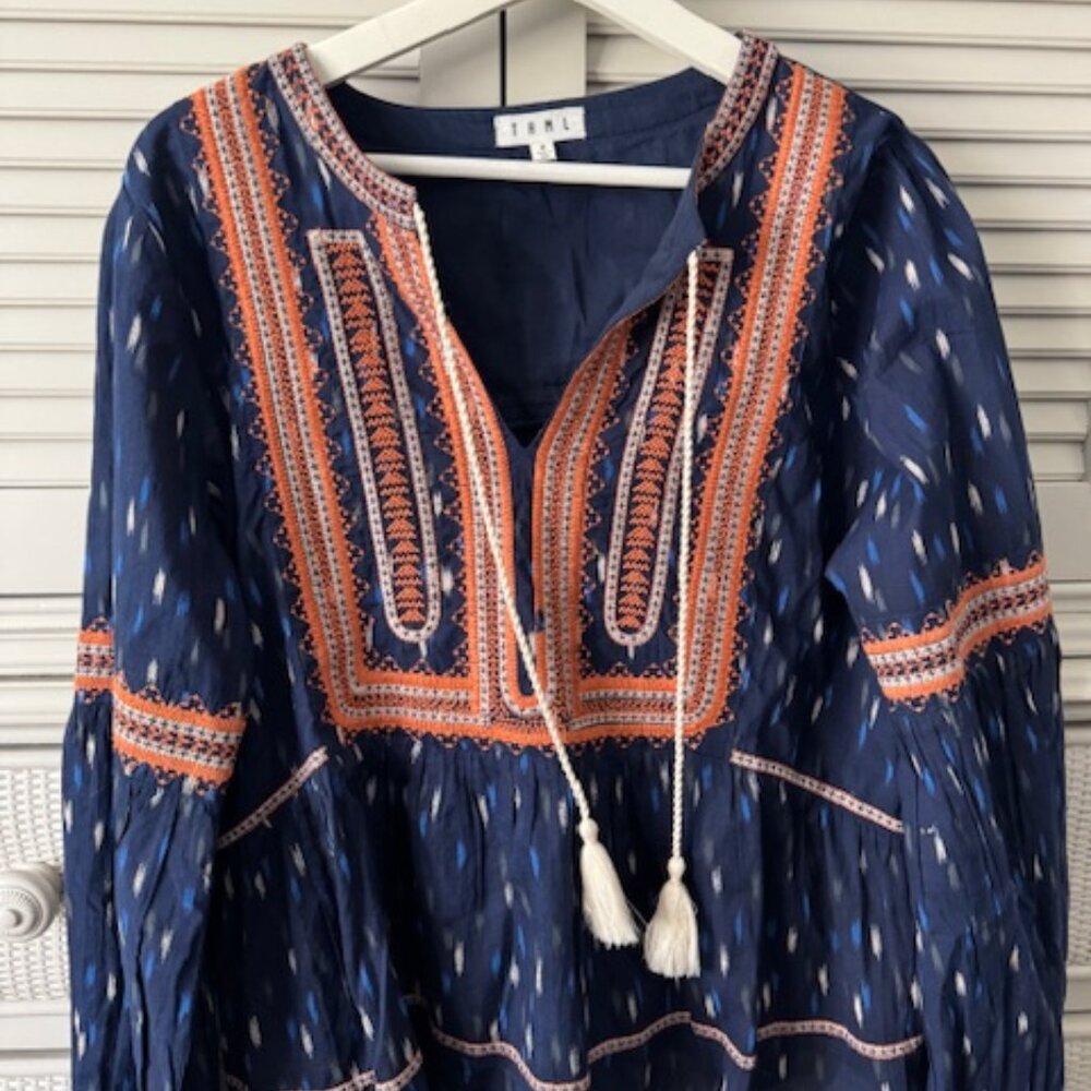 THML Blue and Orange Stitched Blouse Size M